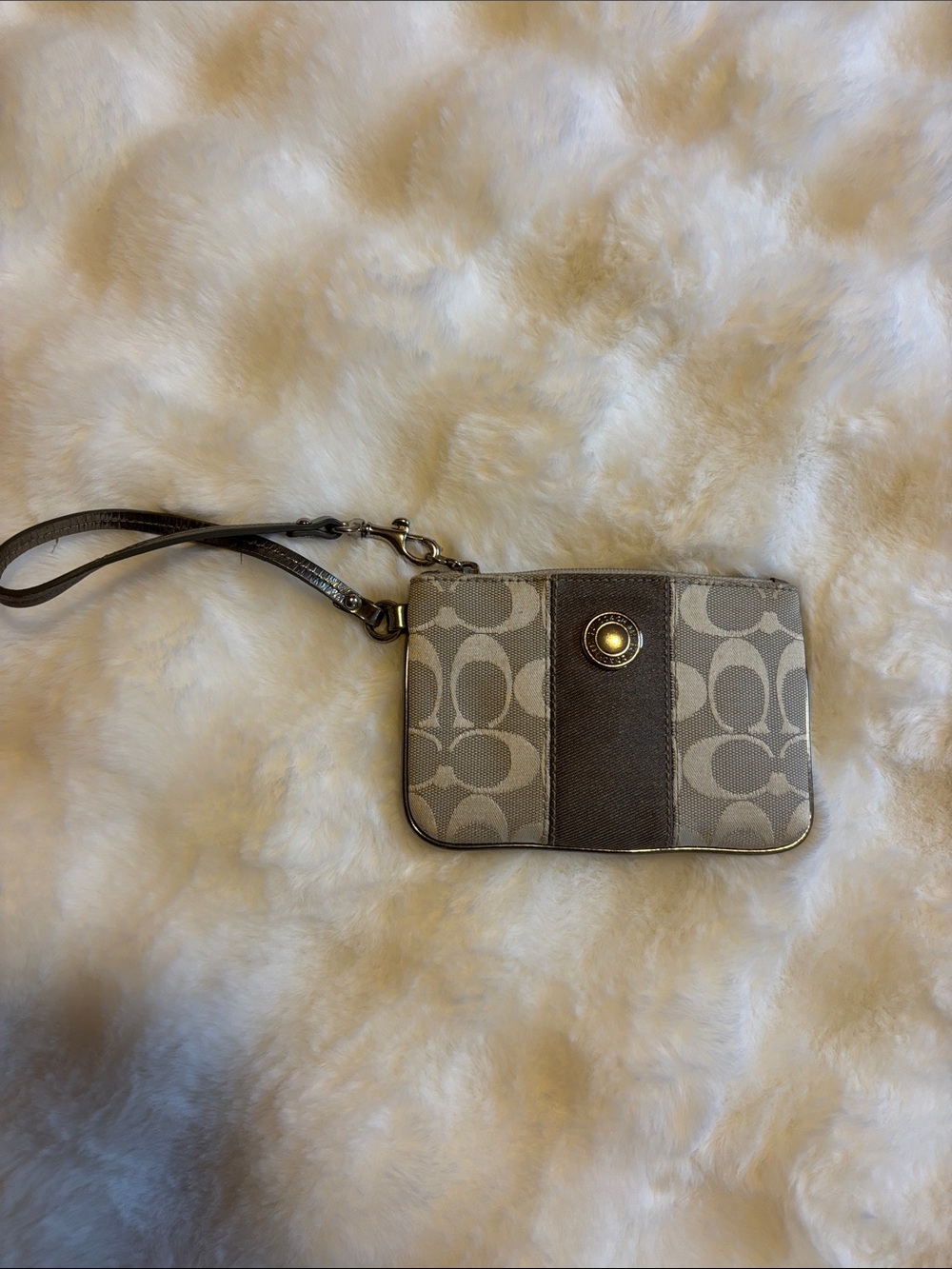 Coach Signature Canvas Wristlet in Gray and Taupe